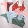 NXY Sexy Set Comfort Women Bra Set Seamless Bra och Panty Set Sexig Underkläder Sexig Underkläder Ribbed Crop Top Kvinna Fitness Brassiere Bralette 1128