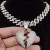 Män Kvinnor Hip Hop Iced Out Bling Heart Hänge Halsband med 13 mm Rhombus kubansk kedja HipHop Halsband Mode Smycken Presenter