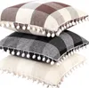 Grid Pillow Case Pompom Tassel Pillowcase Hushållsverket Europeisk Amerikansk klassisk stil Soffa Kuddar täcker midjan Pillowcases Linne 5 Färg Mjuk och bekväm GYL124