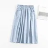 2042 days silk denim skirts female A word loose thin leisure tall waist in summer 210629