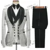 Herrenanzüge Blazer Neueste Mantel-Hose-Designs Mode glänzend schwarz Männer für Hochzeit Bräutigam Smoking Slim Fit Terno Masculino Abschlussball Party 3 Stück