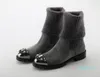 Patchwork Suede Stretchy Ankel Botas Mujer Höst Vinter Plush Warm Skor Kvinnor Slip på Metal Crystal Toe Stickad Stövlar Storlek 42