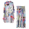 VKBN Camicia e pantaloni estivi di grandi dimensioni Set da 2 pezzi Colletto rovesciato Manica a pipistrello Set di tute da donna 210507