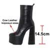 Meotina Winter Ankel Boots Kvinnor Naturlig äkta läderplattform Tjock Heel Short Boots Zip Super High Heel Shoes Lady Fall 39 210608