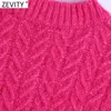 Zevity Springの女性のファッションソリッドかぎ針編みのカジュアルスリムな編み物セーター女性シックな首のノースリーブベストプルオーバートップS612 210603
