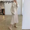 Retro Korean Chic Solid V Neck Batwing Sleeve Pullovers Sweater Knitted Top Loose Lace Patchwork Spaghetti Strap Dress Gentle 210429