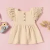 Bébé filles robes enfants dentelle manches solide doux coton lin robe été mode enfant en bas âge bébés fille vêtements M3514