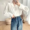 Summer White Simple Vintage Shirt Women Temperament Suit Collar All-match Loose Long Sleeve Top 16F1028 210510