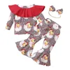 Giyim Setleri Noel Yürüyor Bebek Kız Uzun Kollu Noel Karikatür Santa Leopar Baskılı Tops + Flare Pantolon Kıyafetler Kıyafetler Enfants