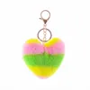 2022 Portachiavi in peluche Bomboniera con cuciture multicolori, ciondolo a forma di amore, peluche, cuore color pesca, borsa arcobaleno, ornamento per auto