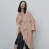 [EAM] Bandagem Feminina Dividida Gabardina Tamanho Grande Gola Redonda Manga Longa Ajuste Solto Jaqueta Moda Primavera Outono 1H266 21512