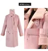 Women's Fur & Faux Pink Winter Sheepskin Coat Suede Long Female 2022 Thick Warm Jacket High Quality