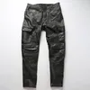 Herrenhose 2022 Fabrik Männer Vintage Grau Werkzeug Multi-Pocket Kuhleder Motorrad Mode Plissee Reiter Biker