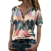 Kadın T-Shirt Yaz Derin V Boyun Düğmeleri Ekose Baskılı Gevşek T Gömlek Casual Yumuşak Kısa Kollu Ofis Bayanlar Tops 210507