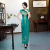 Vestuário étnico Azul Perspectiva Lady Cheongsam Mandarim Collar Chinês Vestidos Botão Vintage Plus Size 3XL 4XL Qipao Sexy Banquet Vestido