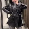 Elegant women faux leather-clad autumn lady tassels jackets streetwear female sashes slim suits moto girls chic sets 210427