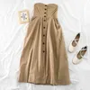 H523 Temperament Fashionable Sexy Loose Wrapped Chest and Waist Single-row Button Pure Color Mid-length Dress 210507