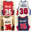 مخصص Retro Rasheed 36 Wallace College Basketball Jersey All Mesitched White Blue Red Size S-4XL أي رقم رقم