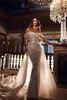 Abiti da sposa a sirena con paillettes scintillanti Eleganti pieghe con spalle scoperte Abito da sposa di lusso arabo Dubai con spazzata staccabile Tra8161577