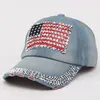 Amerikanska flaggan Retro Cowboy Hat Mode Designer Diamond Studded Peaked Cap Justerbar Outdoor Travel Sun Hattar 5 färger