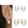 2021 new 1Pair Women Xmas Gift Elegant Jewelry Christmas Pearl Deer Earrings Reindeer Ear Stud