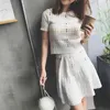 White Black Plaid Short Sleeve O Neck Top Elastic Waist Mini Skirt Two Piece Set Summer Women Knitted T0128 210514