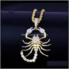 Naszyjniki wisiorki biżuteria skorpion hip -hop wisiorek z łańcuchem tenisowym złoty kolor sier bling sześcien cyrkonu biżuteria