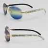 Lunettes de soleil sans monture originales blanches à l'intérieur en corne de buffle noire coupe diamant UV400 lentille unisexe de haute qualité lunettes de soleil en métal cadre en or 18 carats grand optique mâle et femelle