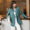 Frauen Blau Kurze Verband Temperament Blazer Solide Revers Lange Hülse Lose Weibliche Blazer Mode Herbst Damen Mäntel 210518