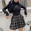 Jupes courtes noires plissées jupe taille haute avec ceinture uniforme scolaire femmes 2021 poche plaid pour grande taille II50BSQ