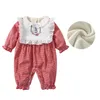 Baby Girl Easter Pajacyki Do Haftu Niemowląt Królik Placyd Romper Z Polar Liner Urodzony Ciepły Z Długim Rękawem Piżamy BabyGrow 210615