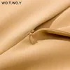 WOTWOY Gonne a spacco avvolte a vita alta Donna Elegante gonna a tubino solido Donna Slim Fit Cerniera a metà polpaccio Faldas Mujer Office Lady 210629