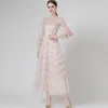 Runway-jurken voor dames O-hals Lange mouwen Gelaagde ruches Gedrukt Elegante mode Feestjurk Prom