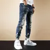 Estilo italiano Moda Hombre Jeans Retro Blue Wash Elástico Slim Fit Ripped Denim Pantalones Vintage Designer Cotton Pencil Pants