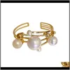 Armbänder Jewelryminar Eleganter, übergroßer, simulierter Perlen-Stulpe-Armreif für Frauen, goldfarben, Metall, geschichtet, hohl, unregelmäßiger Charm-Armreif, Aessori