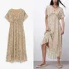 Za sukienka kobiety rocznika szyfonowa z krótkim rękawem węża drukowana letnia sukienka kobieta elegancka wzburzona plisowana midi sukienki 210602