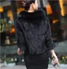 Real genuine natural knitted mink fur shawl coat with fox fur collar womens fashion knit jacket cape