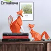 ERMAKOVA Nordic Modern Abstract Geometric Orange Figurine Statue Desktop Ornament Office Home Decoration Animal Resin Craft 210607