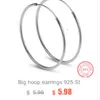 Big hoop 925 Sterling Silver female Ear the hoops Round earrings 50mm/60mm/70mm
