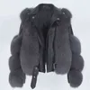 Menina Bonita Manteau de fourrure véritable Gilet Veste d'hiver Femmes Fourrure naturelle Véritable Cuir Véritable Vêtements d'extérieur détachables Streetwear Locomotive 210925