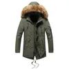 Men's Jackets Men Winter Long Parkas Coats 2021 Fur Collar Hooded Cotton Padded Male Velvet Warm Jacket Outdoor Windproof Overcoats