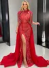 2022 Plus Size Arabski ASO Ebi Red Luksusowy Mermaid Prom Dresses Zroszony Kryształy Wieczorne Formalne Party Druga Recepcja Urodziny Suknie Zaręczynowe Sukienka ZJ506