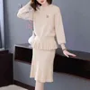 Koreaanse vrouwen gebreide sets vrouw truien rok plus size 2 stuk set ruches rokken trainingspak trui suit 210427