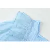 Mode Shirts Frauen Sommer Koreanischen Stil Quadrat Kragen Langarm Drapierte Soild Blau Büro Weibliche Bluse Top 210515