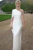 Elegant White One Shoulder Sheath Long Dresses Satin Zipper Split Sleeve 2021 New Evening Gowns Summer Prom Dress Robe De Soiree