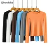 Women's Blouses & Shirts Women Long Sleeve O-neck Fleece Tops 2021 Knitted Elastic Slim Solid Color Casual