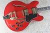 Ny anpassad butik semi ihålig 335 röd elektrisk gitarr med av tremolo6292706