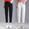 1Plus Size White Ripped Boyfriend Ankle Jeans Women Casual Spring Summer Plain Denim Harem PANT Trousers Womans 210514