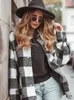 빈티지 격자 무늬 모직 재킷 패션 여성 가을 ​​두꺼운 체크 셔츠 자켓 우아한 숙녀 턴 다운 칼라 코트 210520