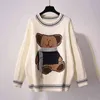 Women Long Sweater and Pullovers Cartoon Bear Embroidery Fashion Korean Jumpers Slim Cute Girls Winter Pull 210430